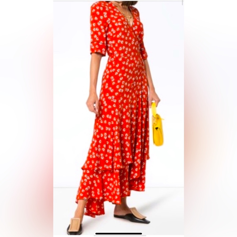Ganni red floral wrap dress